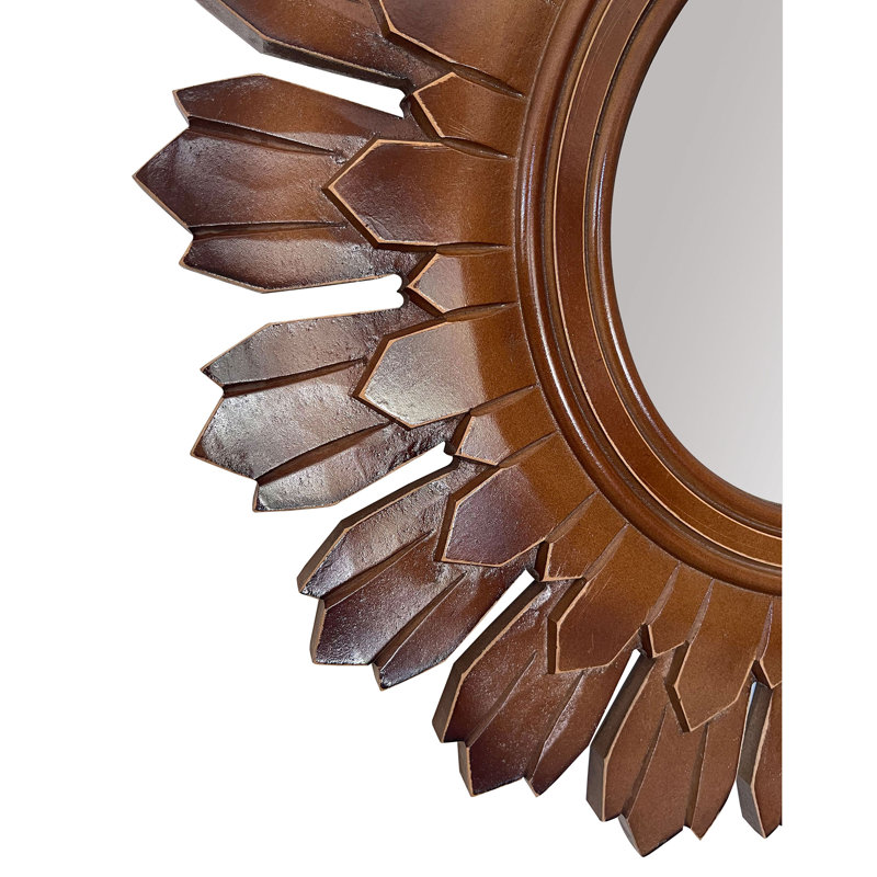 24" Sunburst Golden Brown Hand-Carved Wood Vanity Mirror