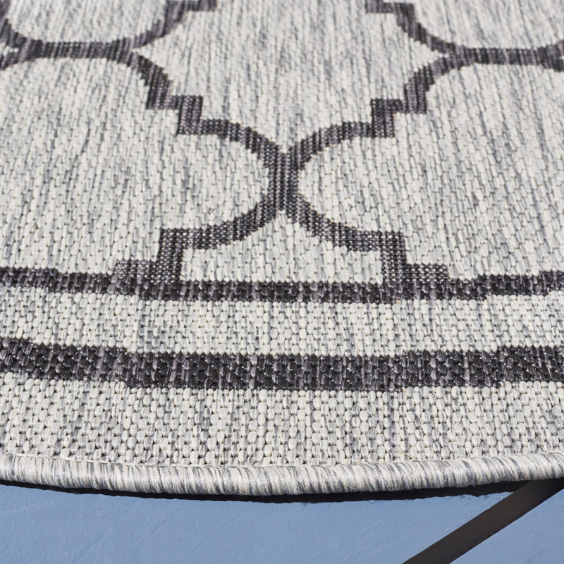 Gray Round Washable Stain-Resistant Synthetic Rug