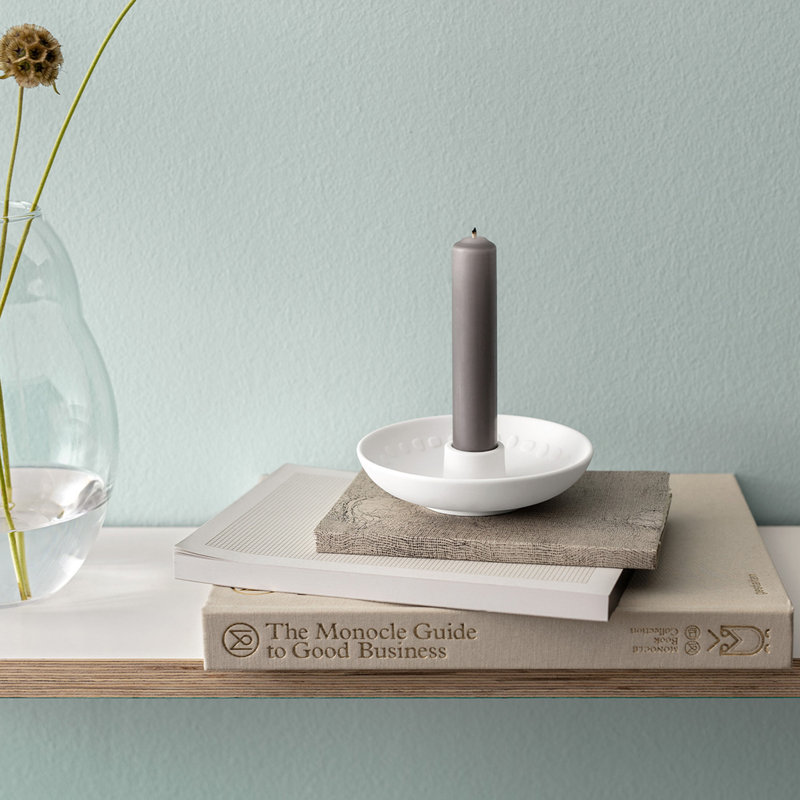 Blossom White Ceramic Candlestick with Gold Finish