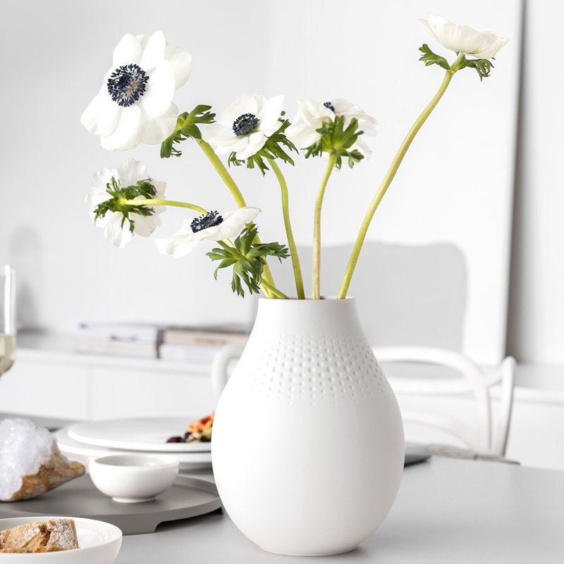 Matte White Textured Porcelain Decorative Vase, Small