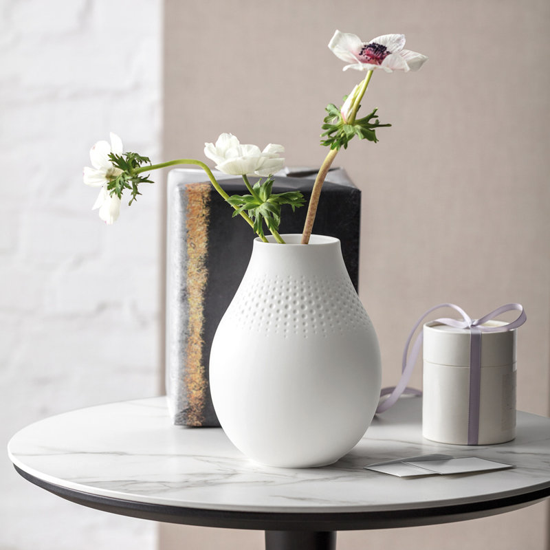 Matte White Textured Porcelain Decorative Vase, Small