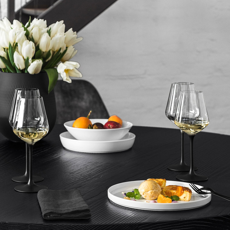 Elegant Black Stem Crystal White Wine Glass Set of 4