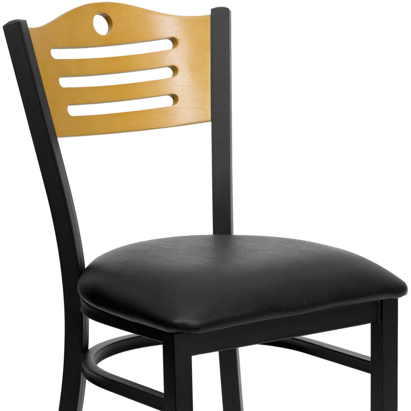 Black Metal and Wood Slat Back Side Chair