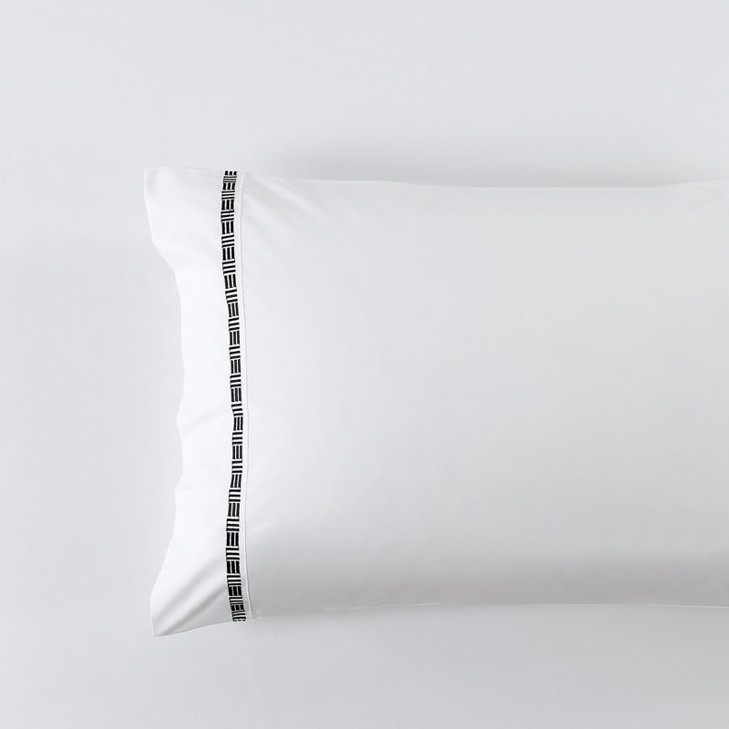 King White and Black Cotton Embroidered Sheet Set