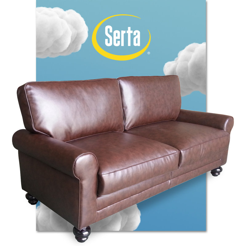 Chestnut Brown Faux Leather Loveseat with Pillowy Back and Rounded Arms