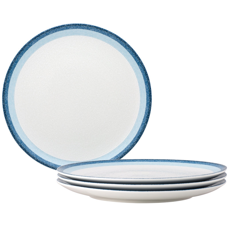 Sky Blue Porcelain Microwave-Safe Dinner Plates, Set of 4