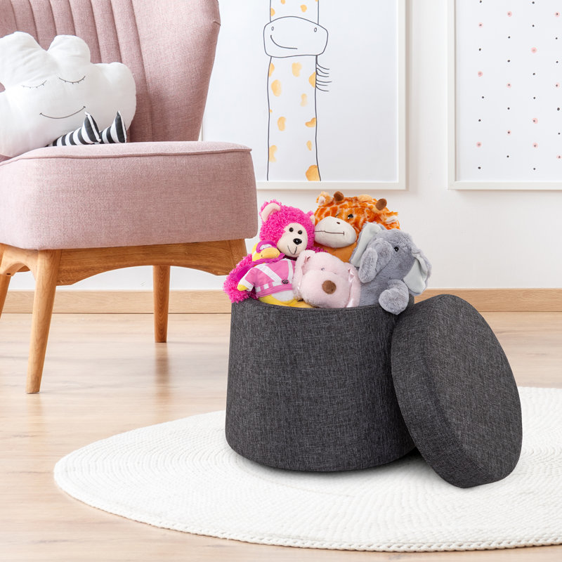 Modern Gray 18'' Wobble Storage Ottoman with Midnight Blue Cushion