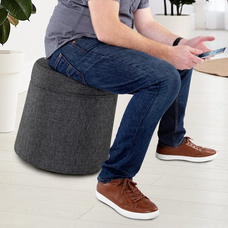 Modern Gray 18'' Wobble Storage Ottoman with Midnight Blue Cushion
