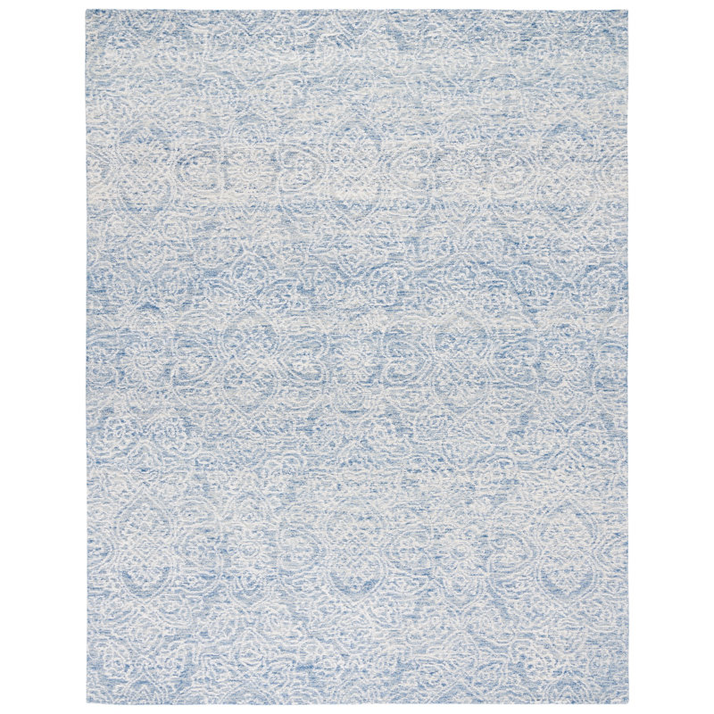 Handmade Blue and Ivory Wool 9' x 12' Area Rug