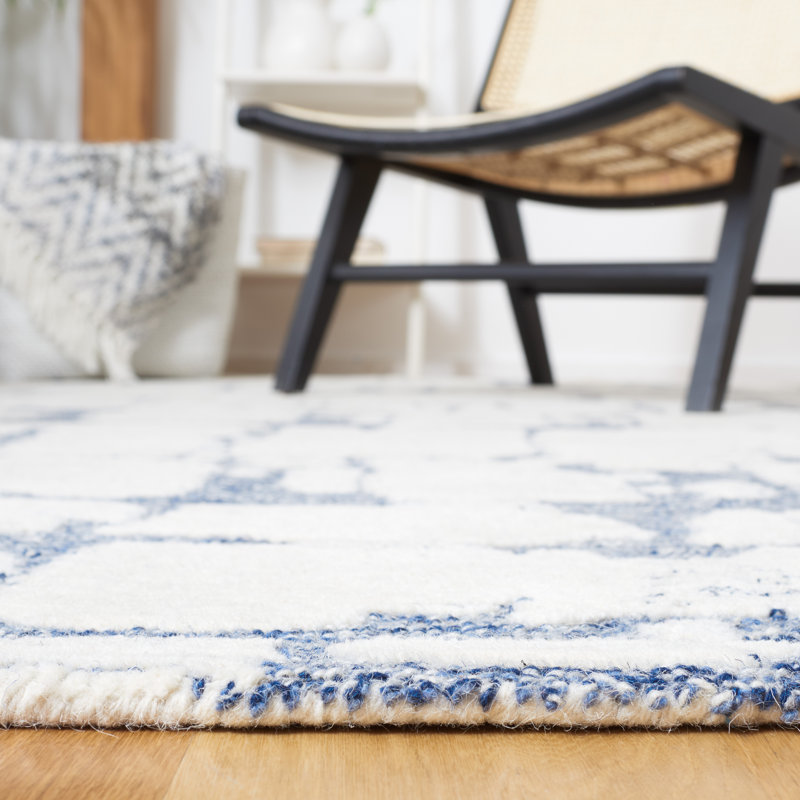Handmade Tufted Wool Rectangular Area Rug in Blue and Green