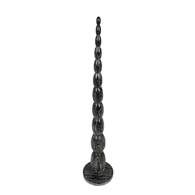 Tall Black Geometric Mindi Wood Totem Sculpture