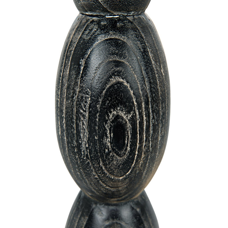 Tall Black Geometric Mindi Wood Totem Sculpture