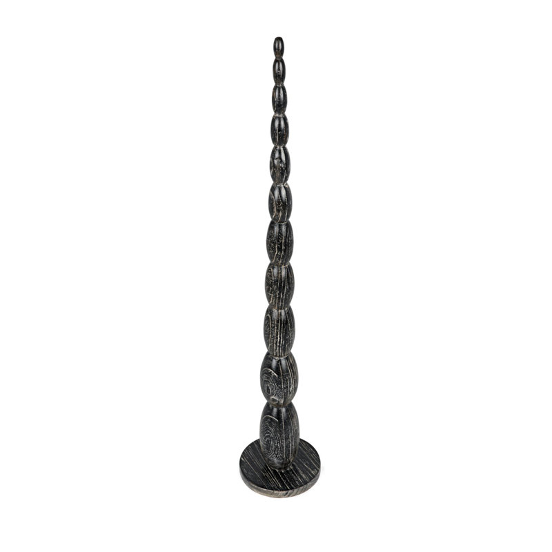 Tall Black Geometric Mindi Wood Totem Sculpture