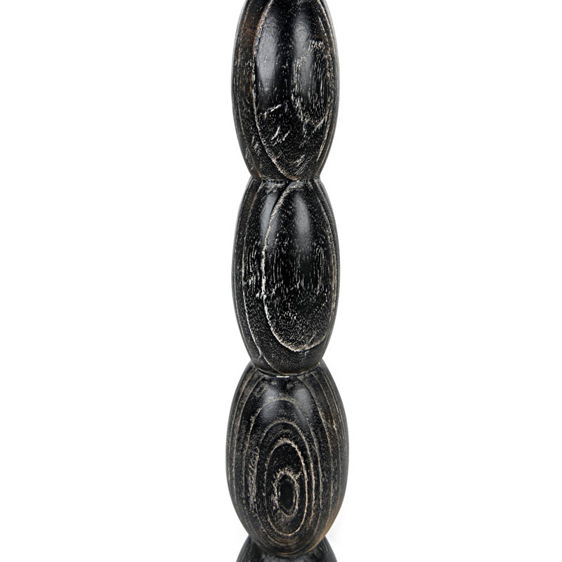 Tall Black Geometric Mindi Wood Totem Sculpture