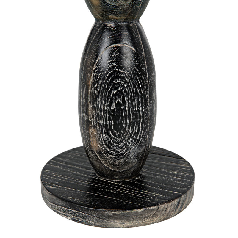 Tall Black Geometric Mindi Wood Totem Sculpture