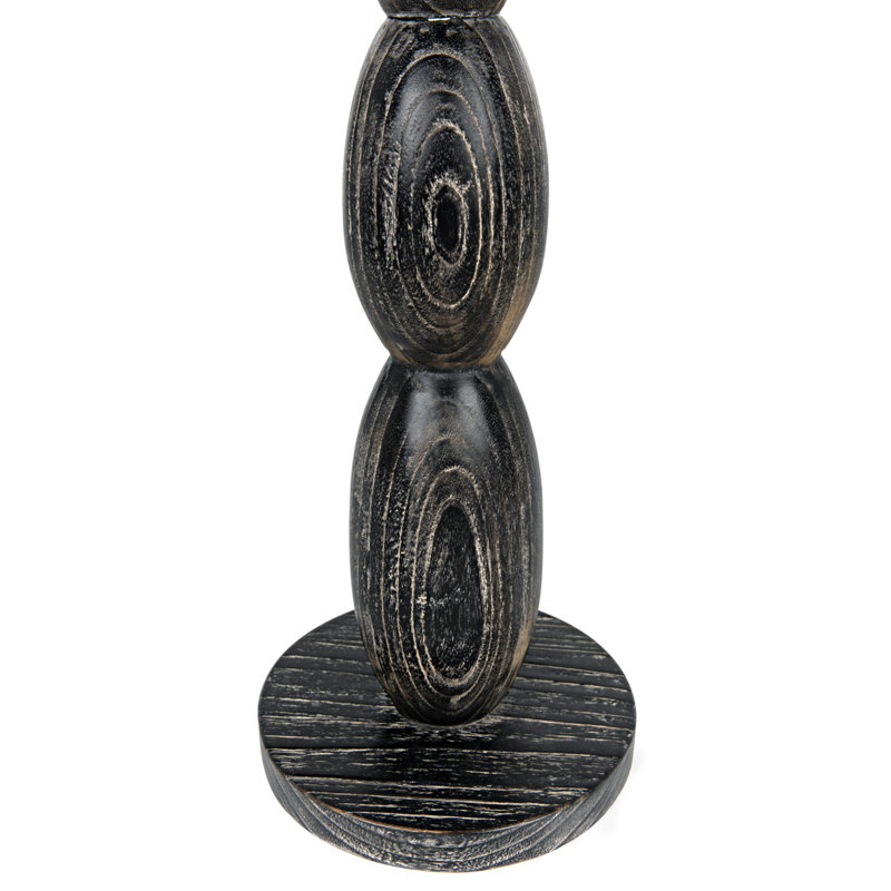 Tall Black Geometric Mindi Wood Totem Sculpture