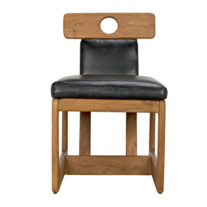 Mid-Century Modern Black Leather Teak Upholstered Side Chair