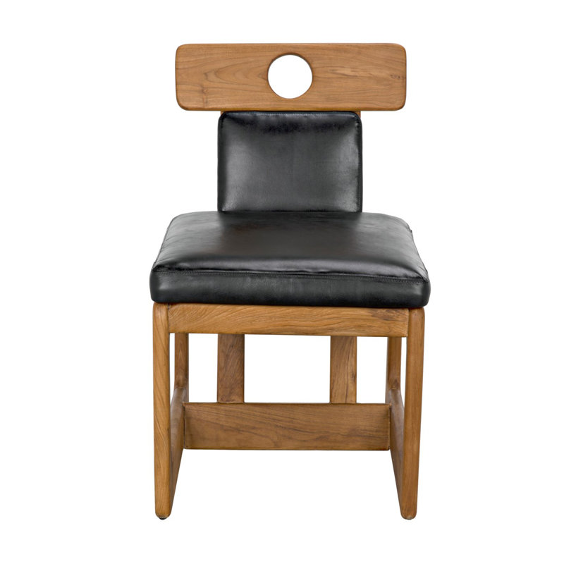 Mid-Century Modern Black Leather Teak Upholstered Side Chair