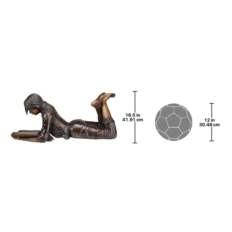 Bronze Young Scholar Reading Girl Garden Statue