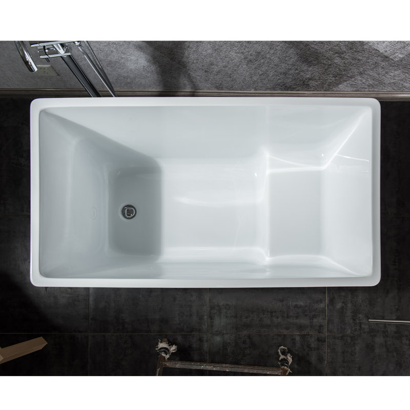 White Acrylic Rectangular Freestanding Soaking Bathtub with Chrome Hardware