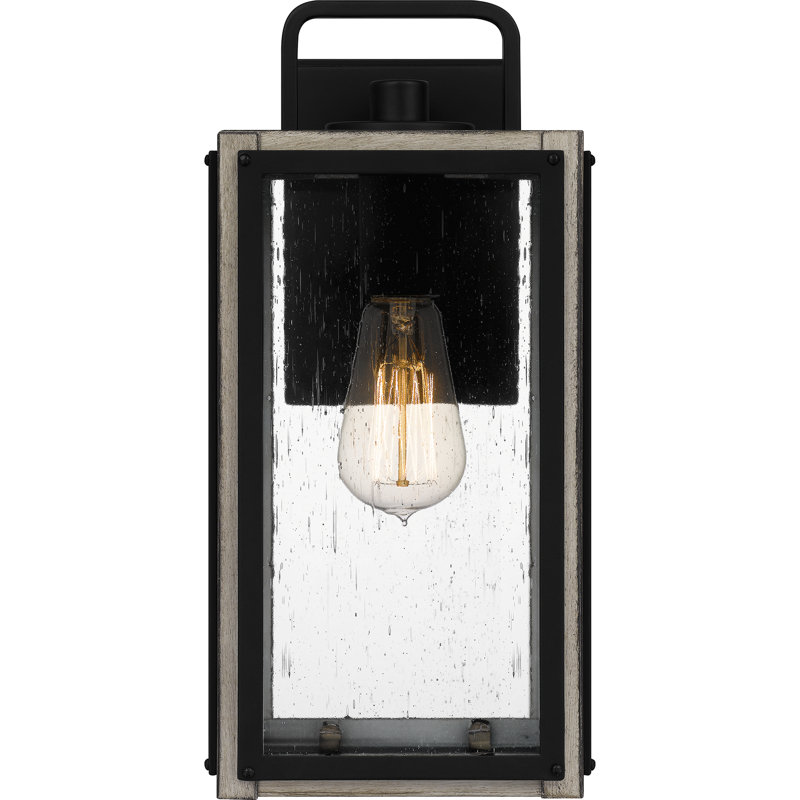 Matte Black Seeded Glass Outdoor Wall Lantern
