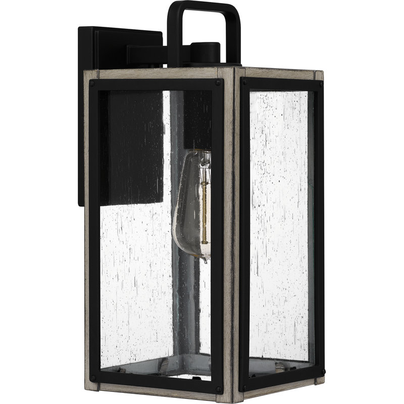 Matte Black Seeded Glass Outdoor Wall Lantern