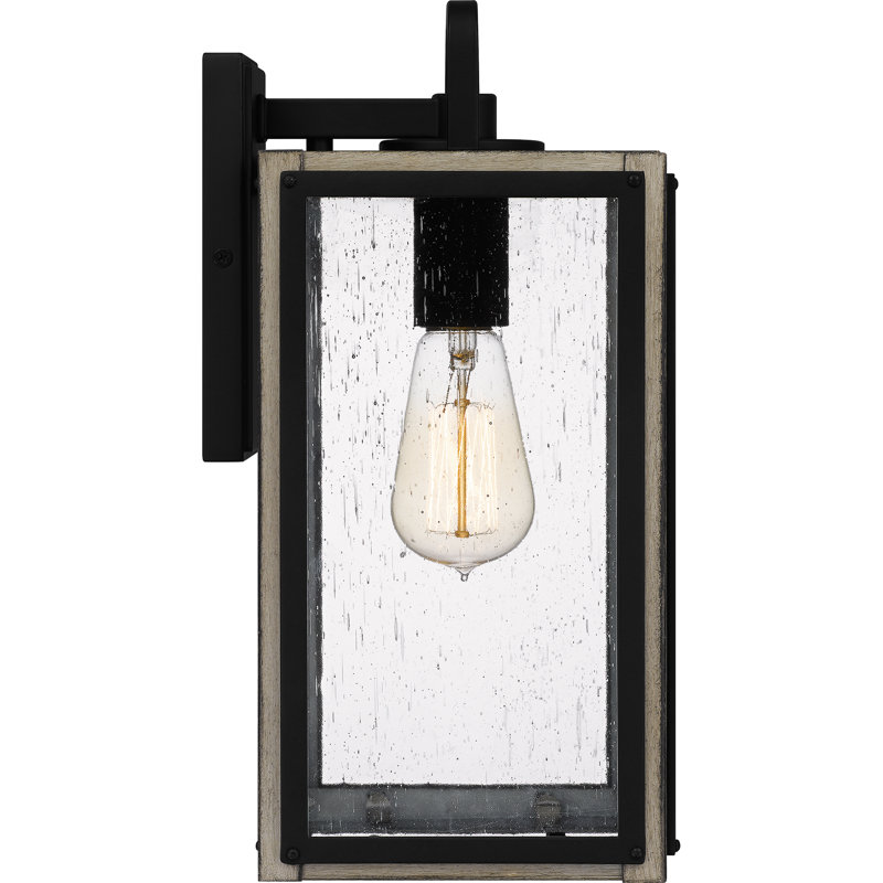 Matte Black Seeded Glass Outdoor Wall Lantern