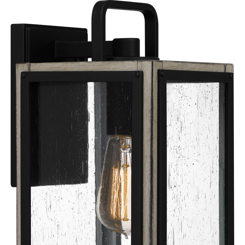 Matte Black Seeded Glass Outdoor Wall Lantern