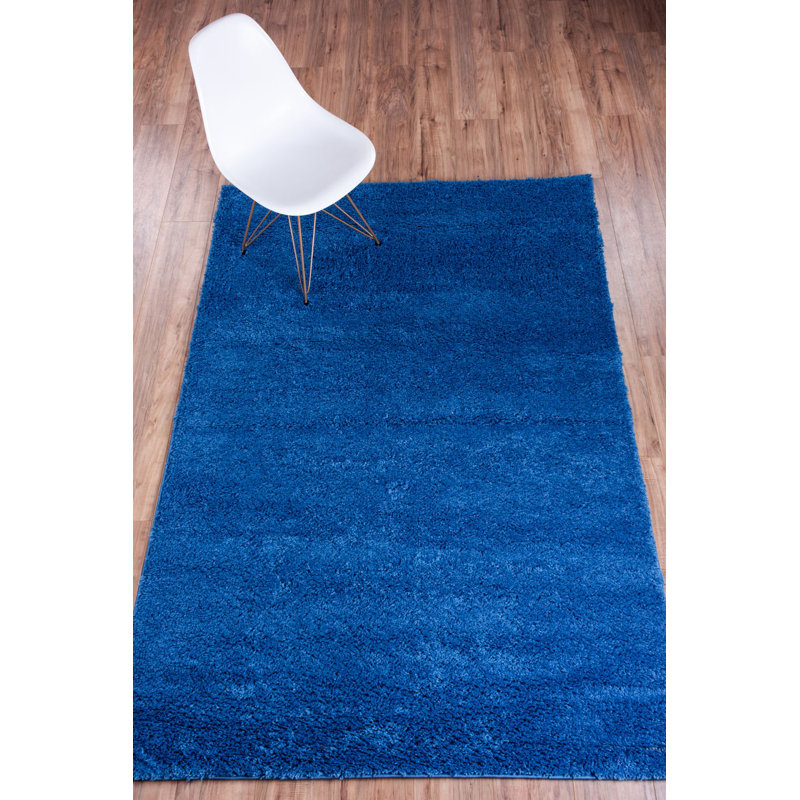 Dark Blue Luxe Shag Rectangular Area Rug 63"L x 47"W