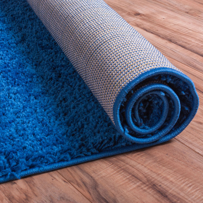 Dark Blue Luxe Shag Rectangular Area Rug 63"L x 47"W