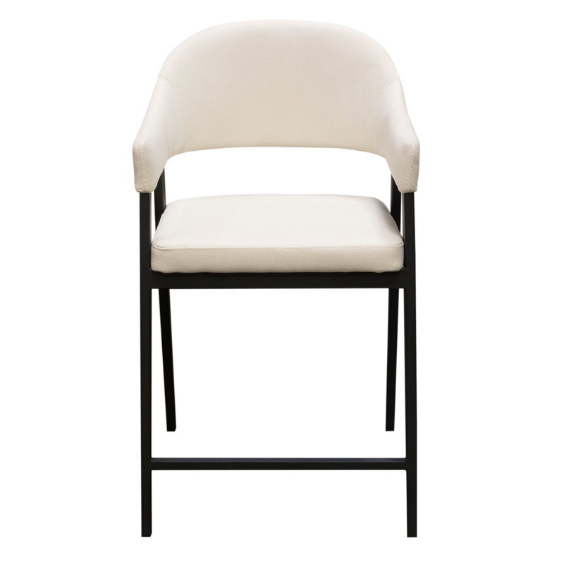 Cream Upholstered Counter Height Armchairs with Black Metal Frame, Set of Two