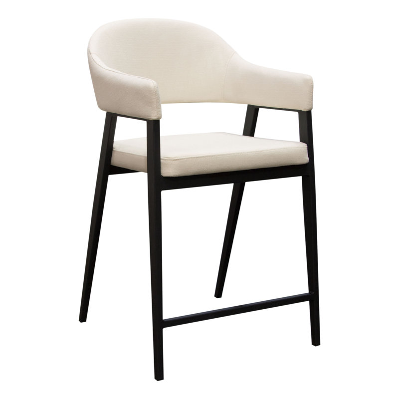 Cream Upholstered Counter Height Armchairs with Black Metal Frame, Set of Two