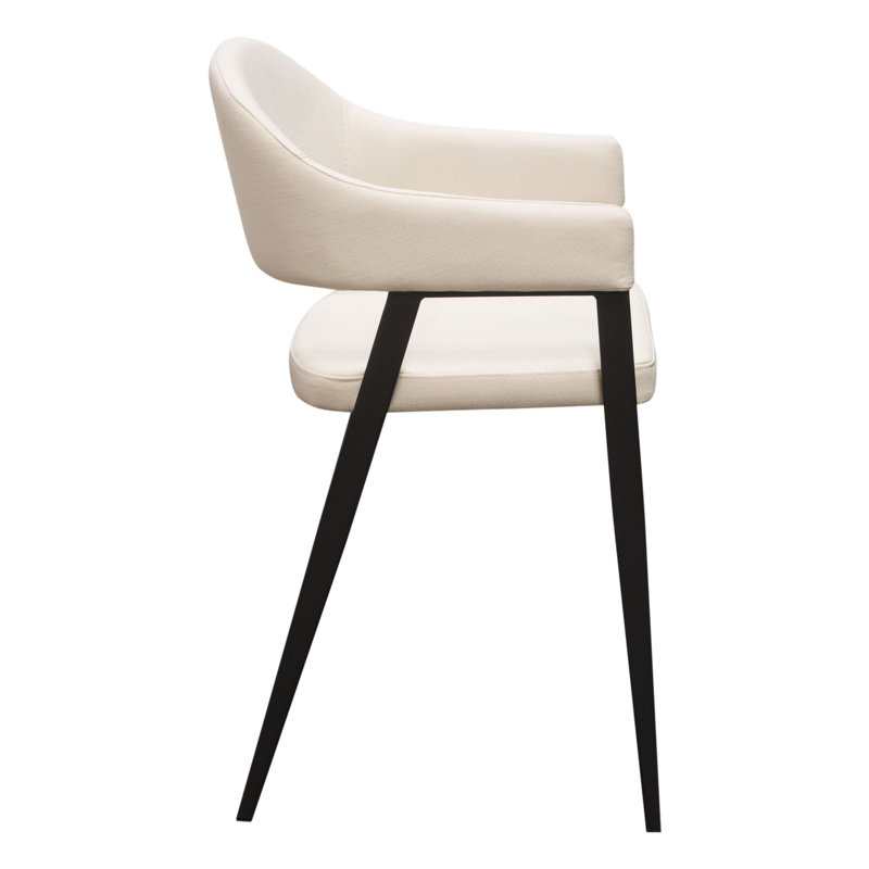 Cream Upholstered Counter Height Armchairs with Black Metal Frame, Set of Two