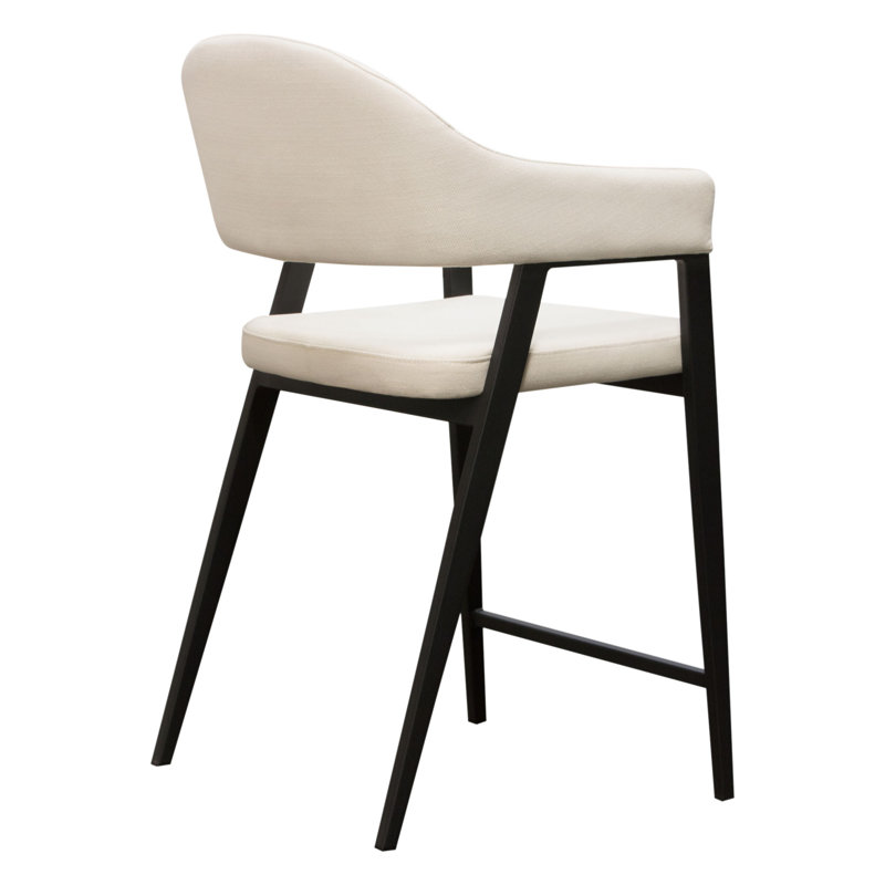 Cream Upholstered Counter Height Armchairs with Black Metal Frame, Set of Two