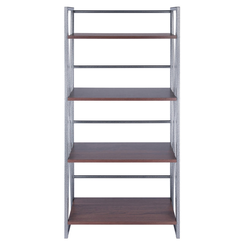 Isa Transitional 4-Tier Graphite & Walnut Shelving Unit