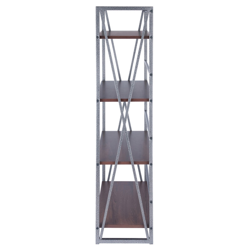Isa Transitional 4-Tier Graphite & Walnut Shelving Unit