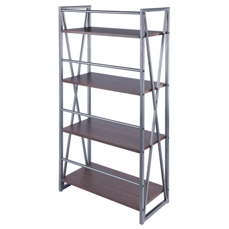 Isa Transitional 4-Tier Graphite & Walnut Shelving Unit