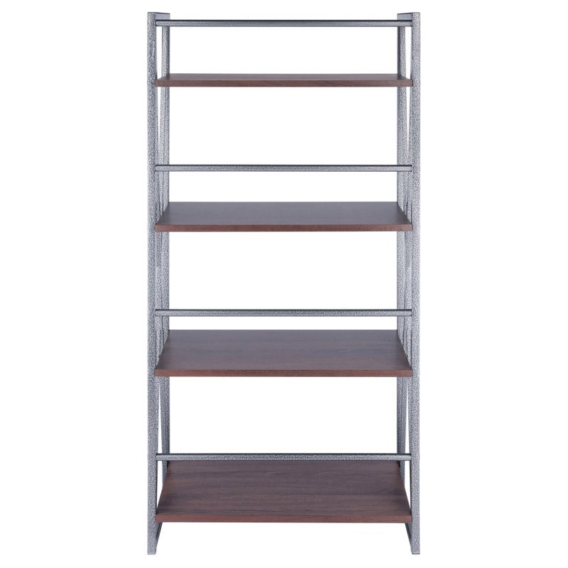 Isa Transitional 4-Tier Graphite & Walnut Shelving Unit