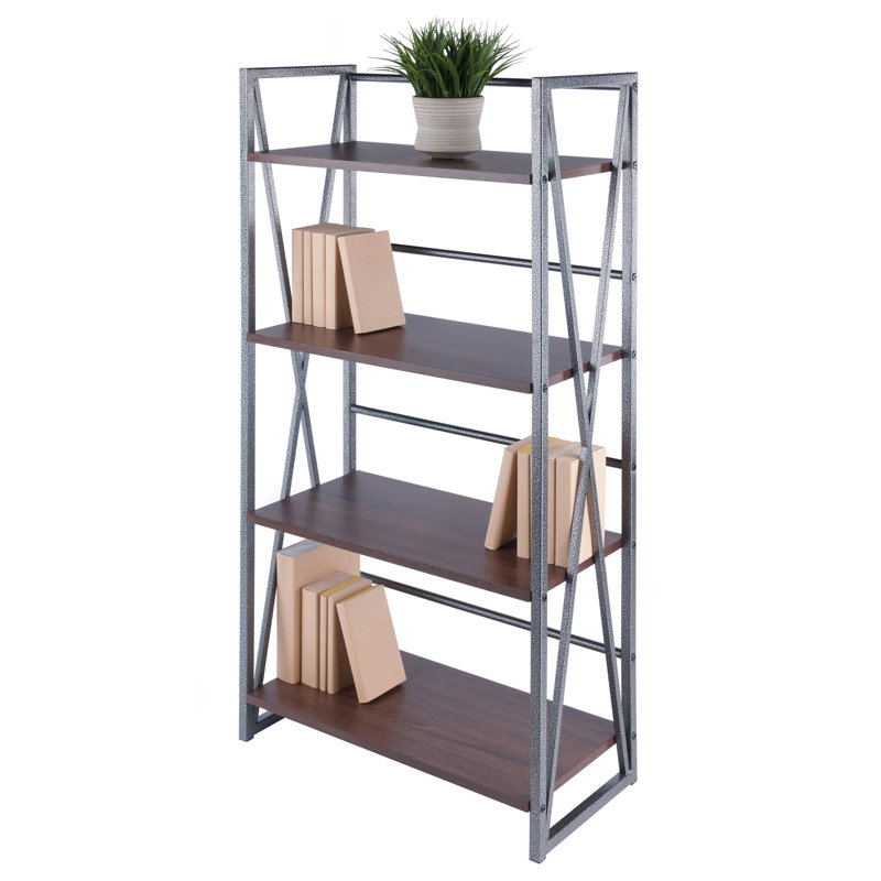 Isa Transitional 4-Tier Graphite & Walnut Shelving Unit