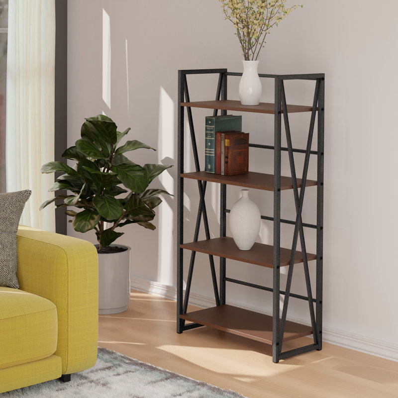 Isa Transitional 4-Tier Graphite & Walnut Shelving Unit