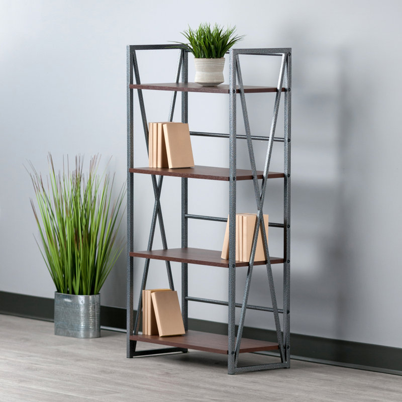 Isa Transitional 4-Tier Graphite & Walnut Shelving Unit