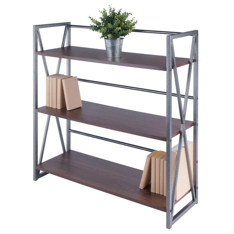 Walnut and Graphite 3-Tier Industrial Wood Shelf