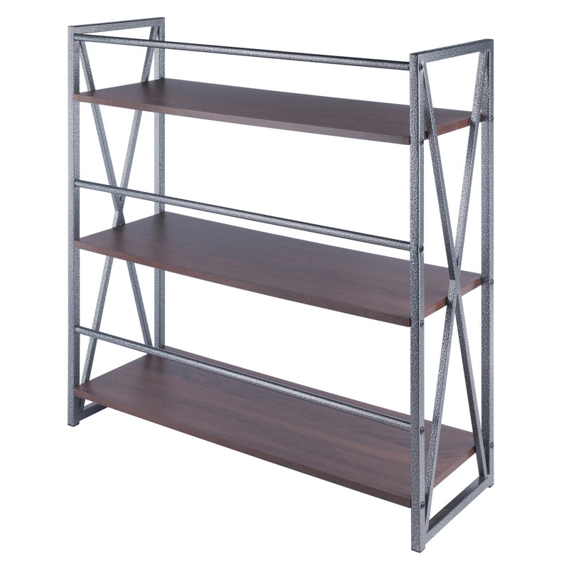 Walnut and Graphite 3-Tier Industrial Wood Shelf