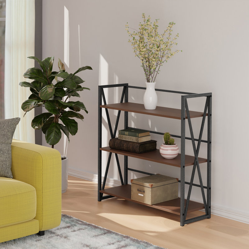 Walnut and Graphite 3-Tier Industrial Wood Shelf