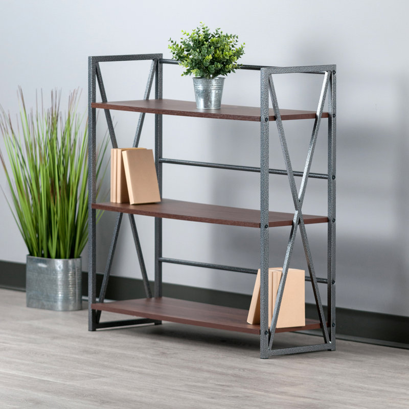 Walnut and Graphite 3-Tier Industrial Wood Shelf