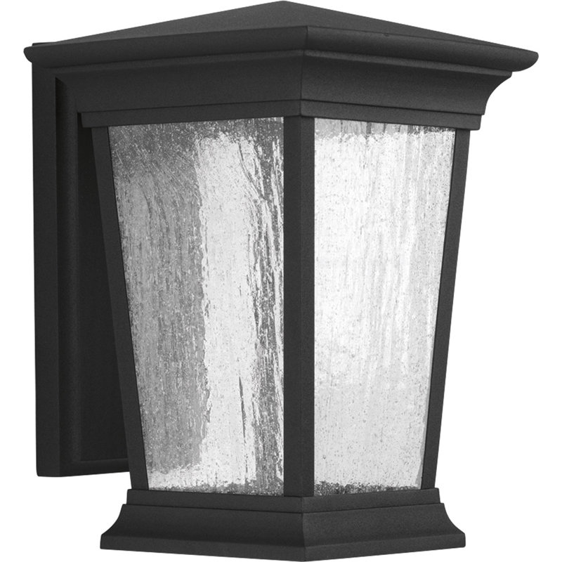 Black Aluminum LED Outdoor Wall Lantern with Textured Glass