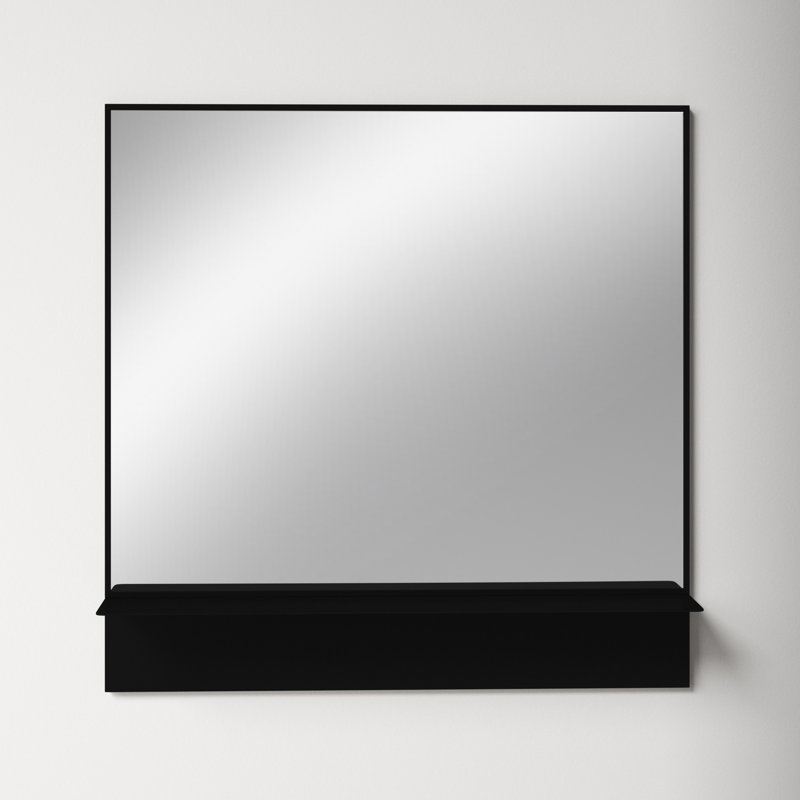 Black Metal Vertical Wall Mirror with Shelf