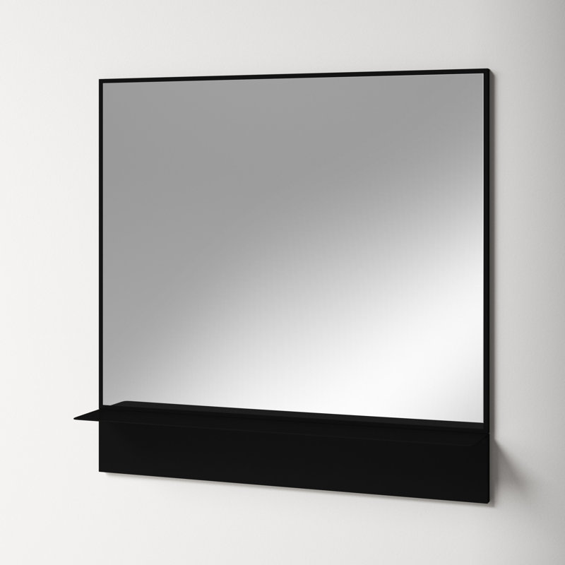 Black Metal Vertical Wall Mirror with Shelf