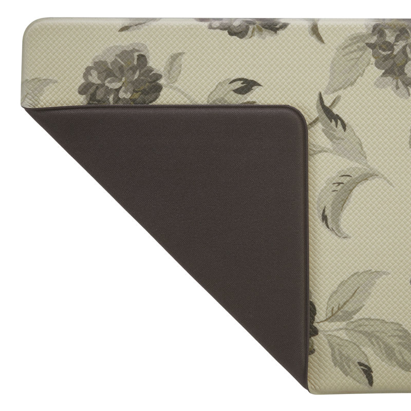 Gray Floral Anti-Fatigue Kitchen Mat, 17.5" x 60"
