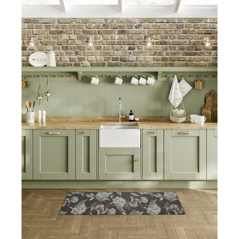 Gray Floral Anti-Fatigue Kitchen Mat, 17.5" x 60"